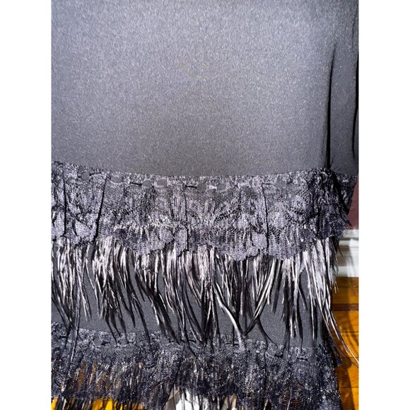 Black Feathered Camisole Top Small Sexy Classic Whimsy Goth Fancy Y2K Punk Luxe - Picture 4 of 9